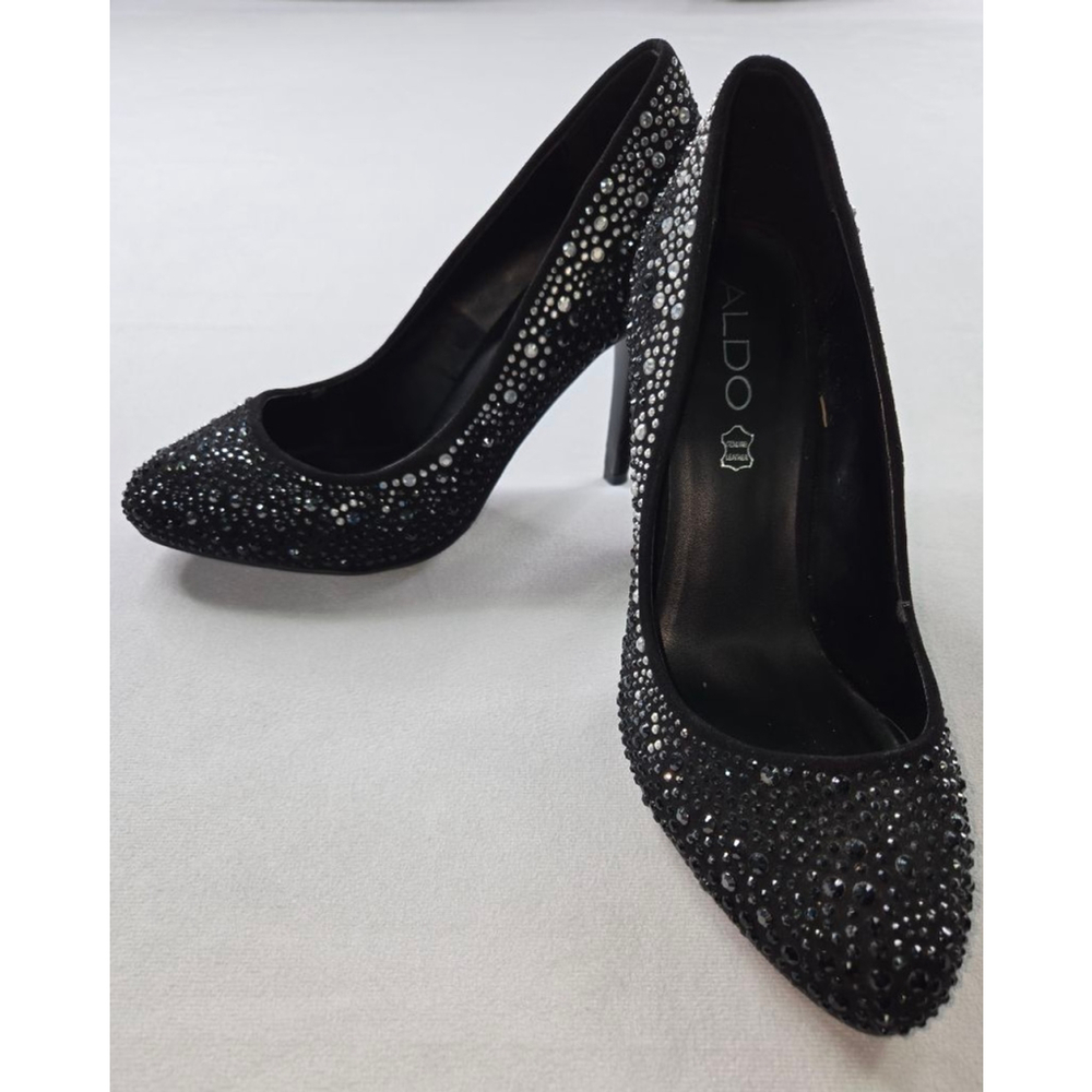 Women's ALDO Black Silver Rhinestone Pointed Toe Heels Size 8